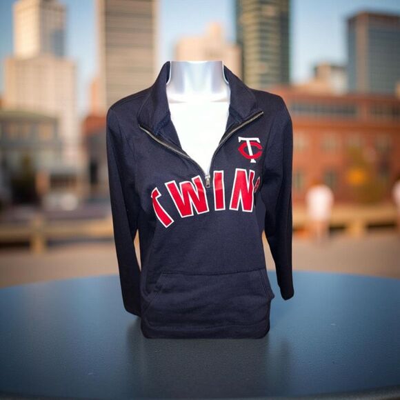 Women’s MLB MN Twins PINK Collaboration Light Weight 1/4 Zip Hoodie Size Small - Picture 1 of 5